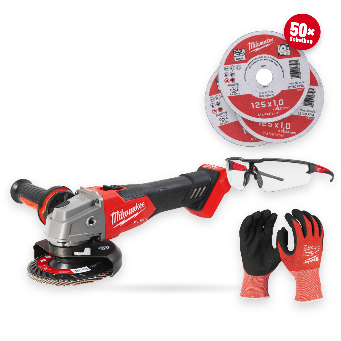 Milwaukee Aktions-Set 2 – M18 FUEL Winkelschleifer + 50 Metalltrennscheiben